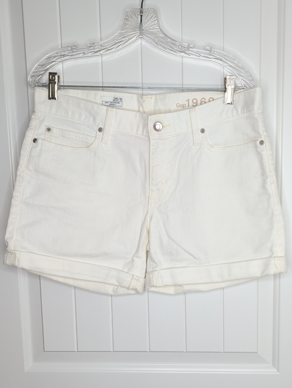 Gap White Denim Roll-Cuff Shorts - Women's Sexy Boyfriend Shorts 1969 28/6